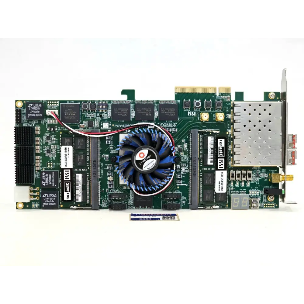 Terasic DE5-Net TR5-F45M Stratix V GX FPGA PCIe development card — front view showing SFP+ ports and edge connector