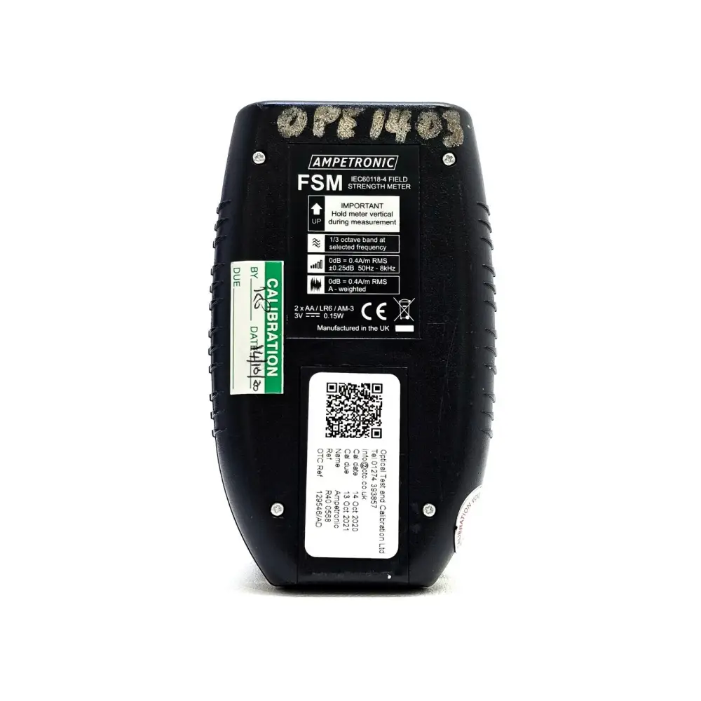 Ampetronic FSM field strength meter — close-up of LED bargraph display and mode selector controls