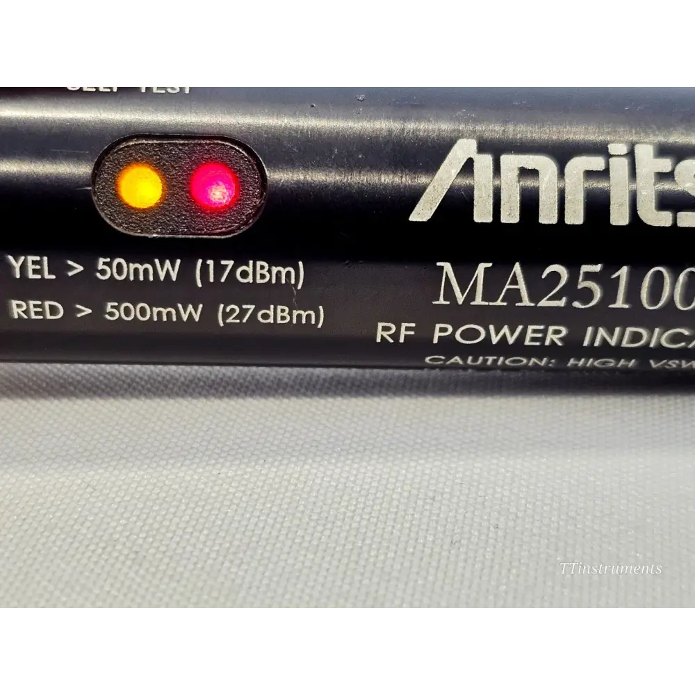 Anritsu MA25100A RF Power Indicator dual LED indicator panel illuminated showing yellow and red LEDs active