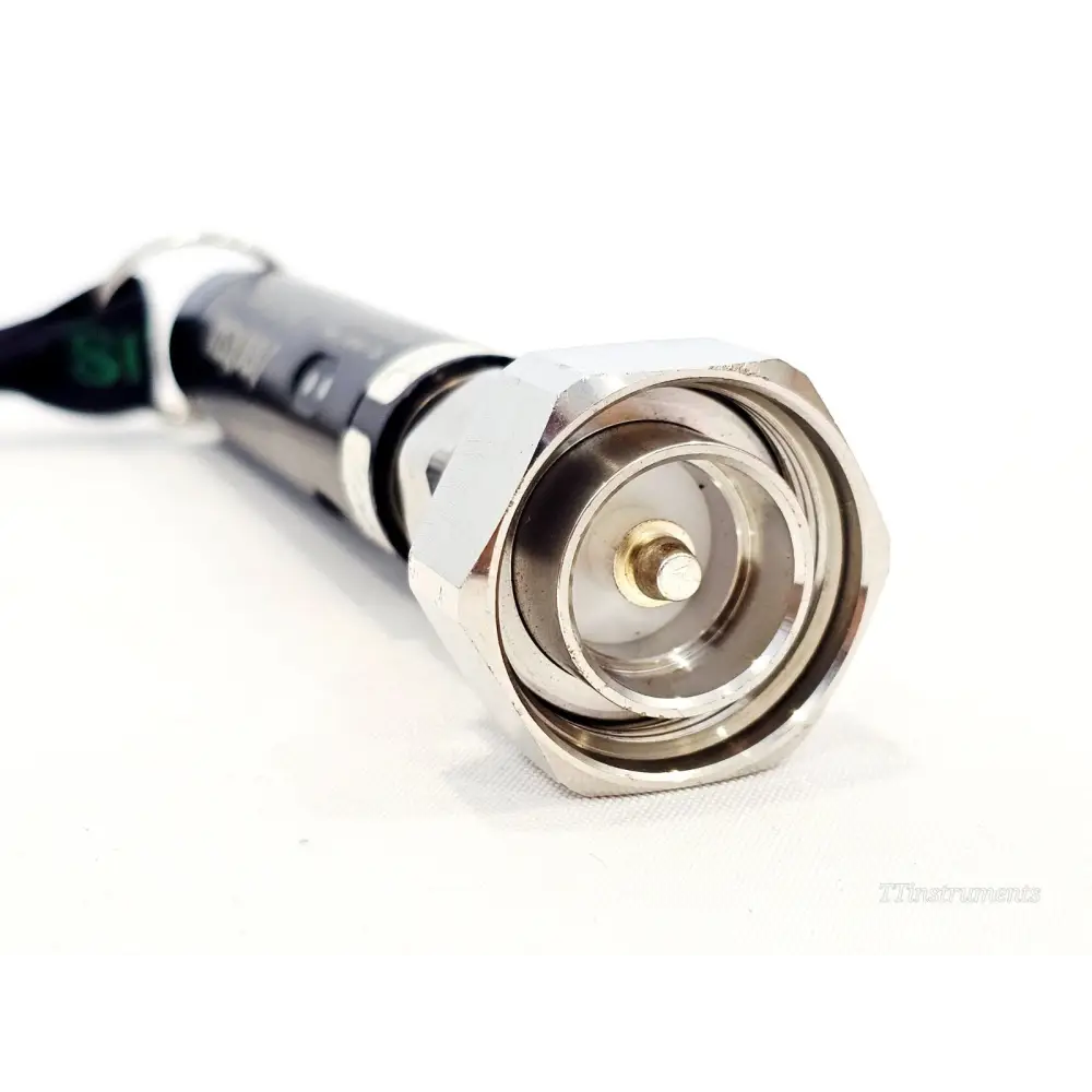 Anritsu MA25100A RF Power Indicator front-on view of 7/16 DIN male connector with gold centre pin