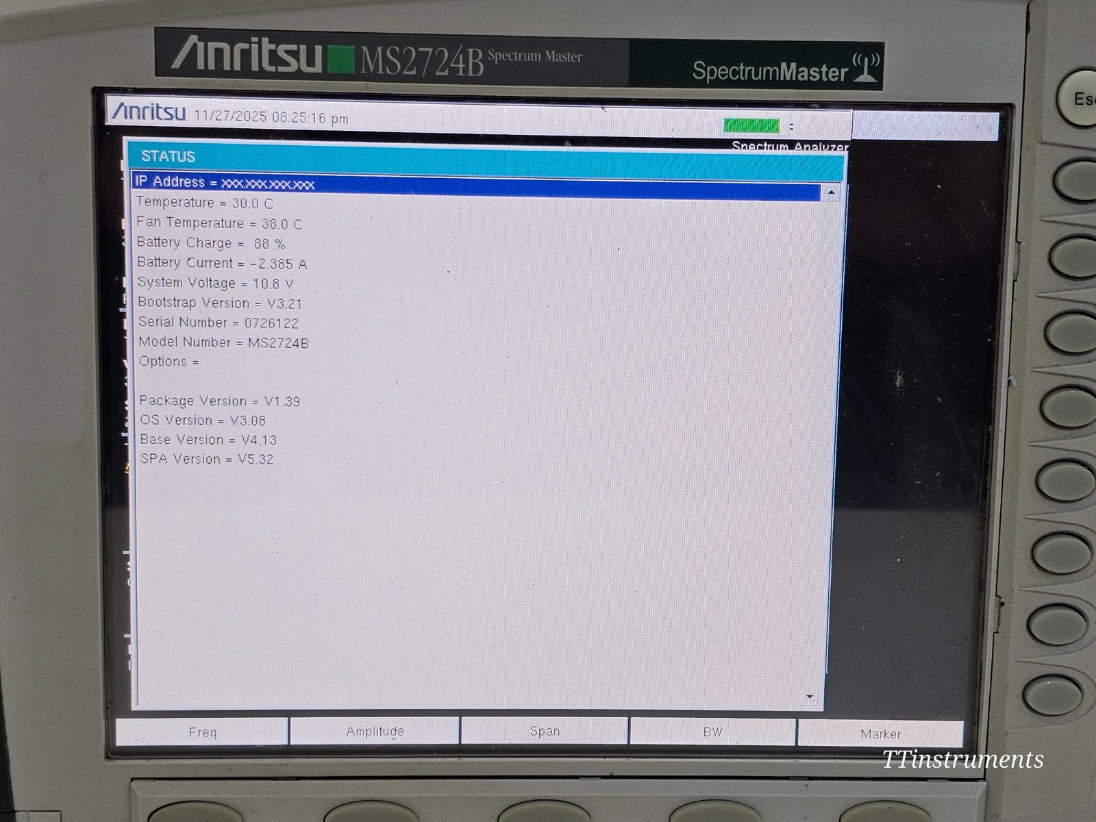 Anritsu MS2724B cosmetic wear detail showing scuffs and marks on outer casing