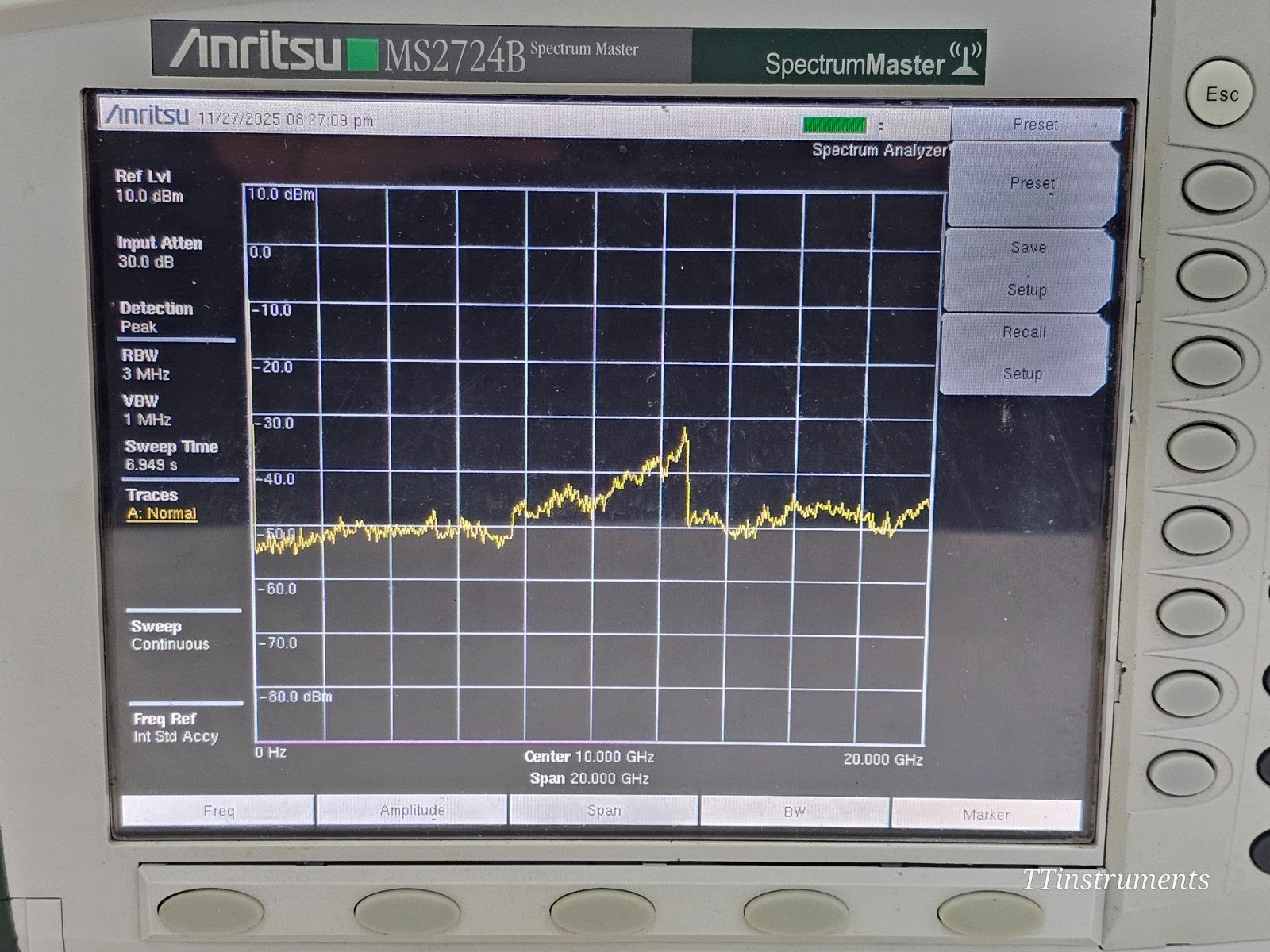 Anritsu MS2724B Spectrum Master serial number and model label detail on instrument housing