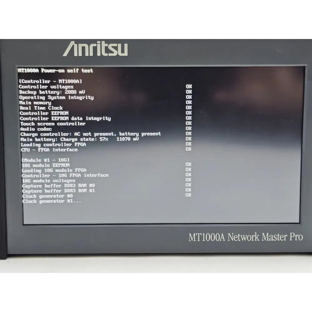 Anritsu MT1000A Network Master Pro — installed software options screen showing MU100010A-001, -012 and -082
