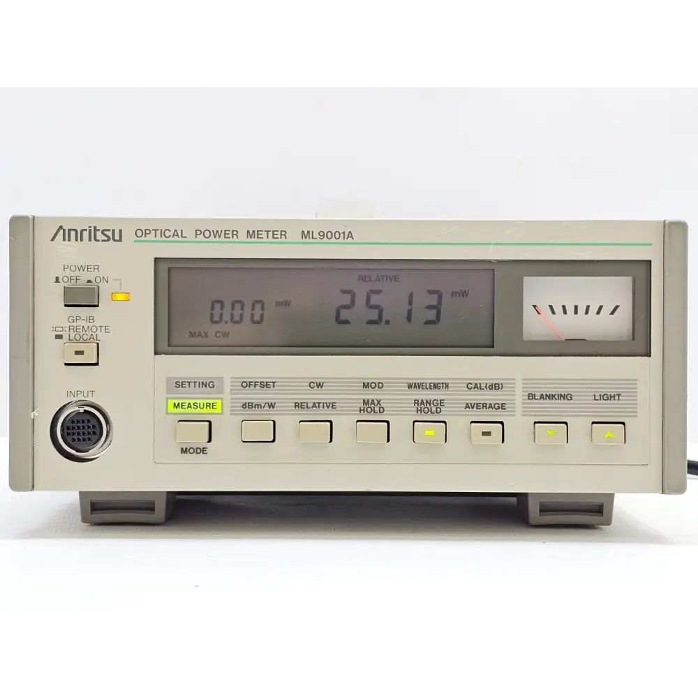 Anritsu ML9001A optical power meter three-quarter view showing front and side of the benchtop unit
