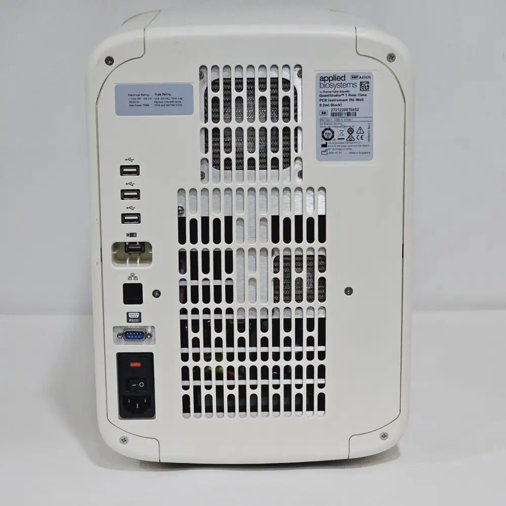 QuantStudio 1 qPCR instrument power and USB connection ports close-up