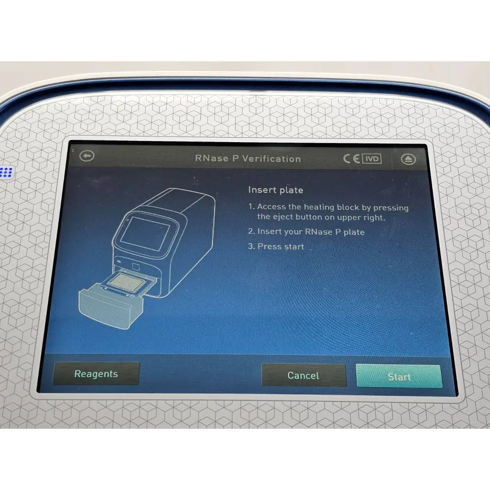 Applied Biosystems QuantStudio 5 Dx CE-IVD qPCR system angled three-quarter view showing touchscreen and block