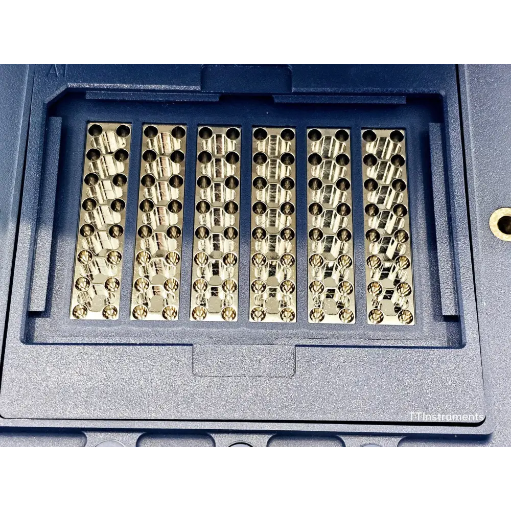 StepOnePlus 96-well VeriFlex thermal block detail showing six independently controlled zones