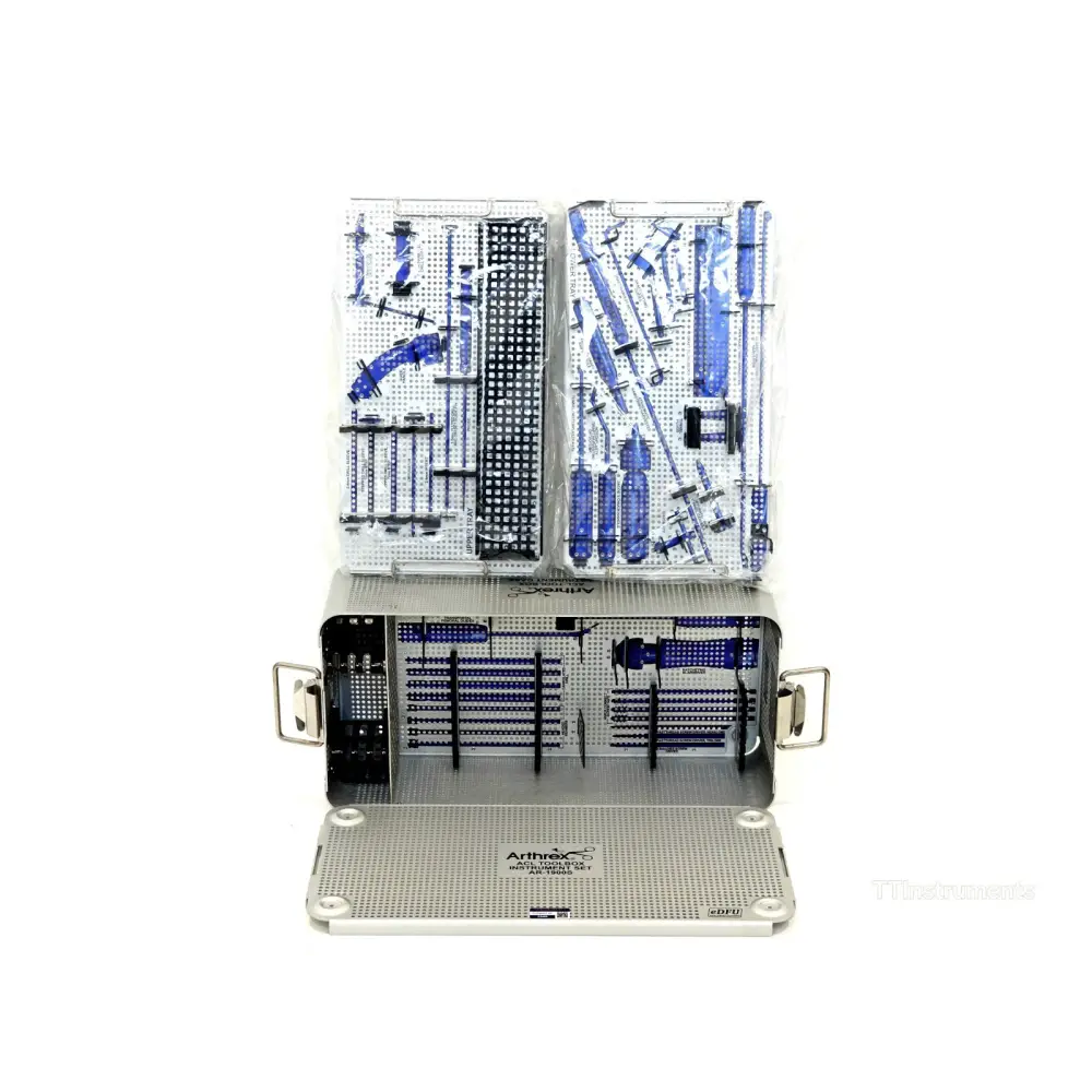 Arthrex ACL ToolBox AR-1900S case interior tray detail showing moulded instrument holders and pin mat area