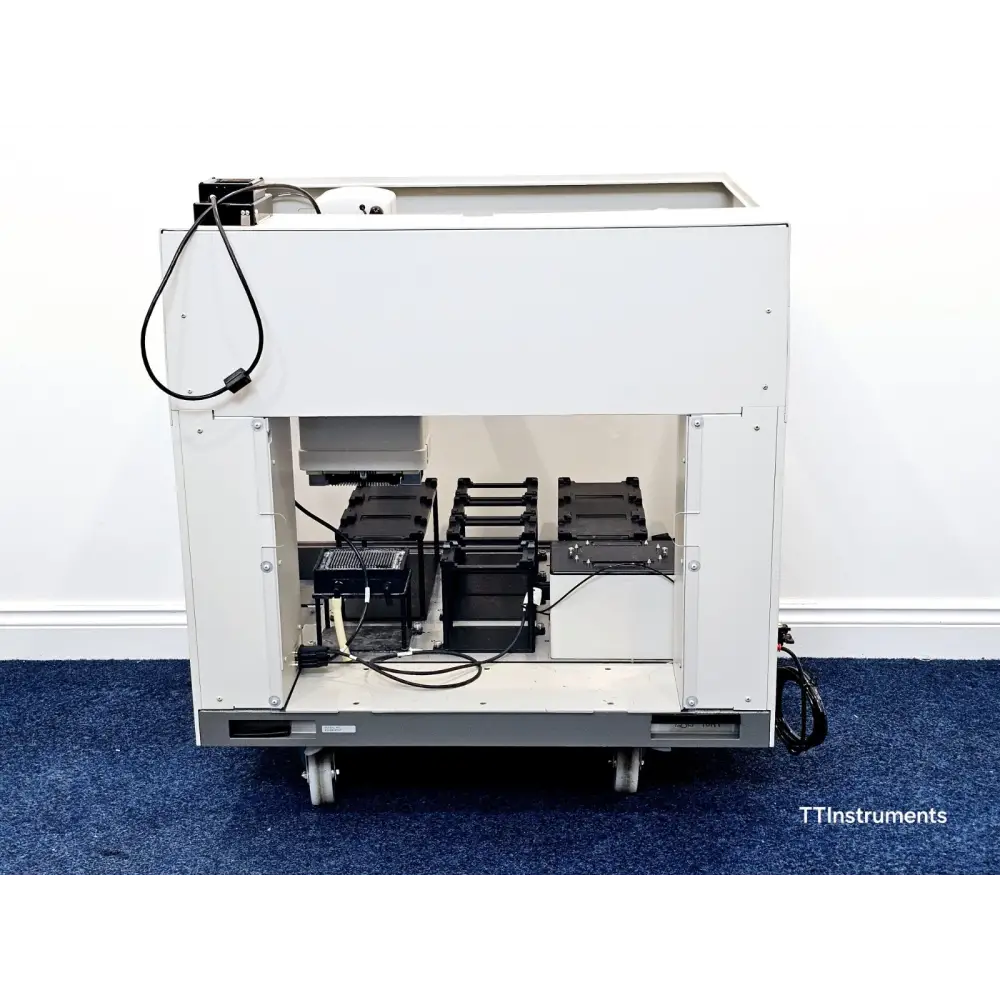 Beckman Coulter Biomek NXP left-side view showing instrument enclosure and light curtain