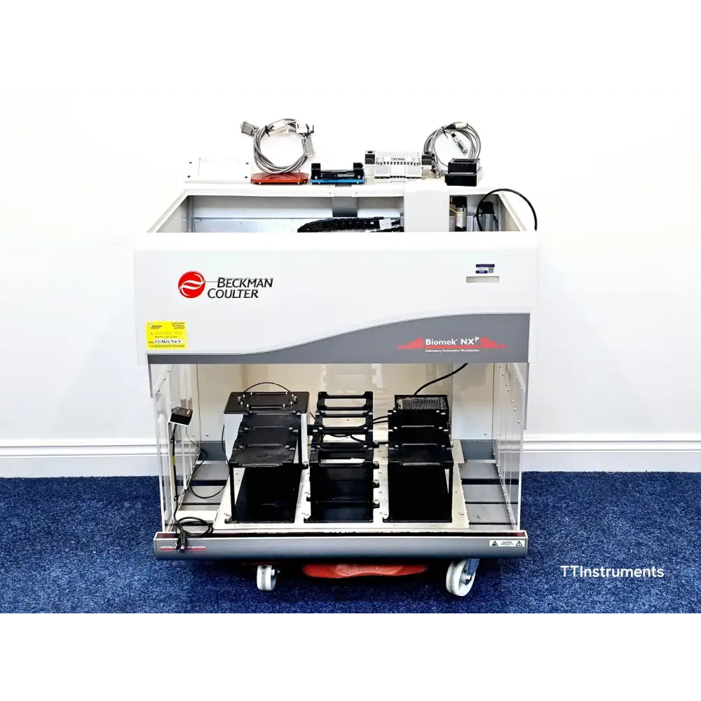 Beckman Coulter Biomek NXP Multichannel Automation Workstation front view showing full deck and pipetting head
