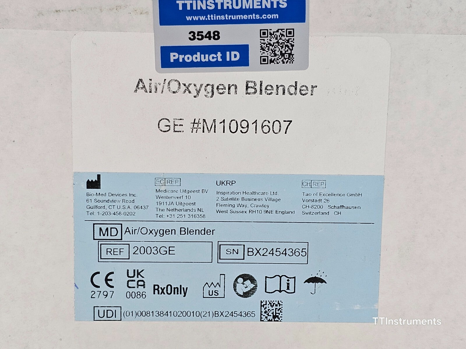 Bio-Med 2003GE Air / Oxygen Blenders