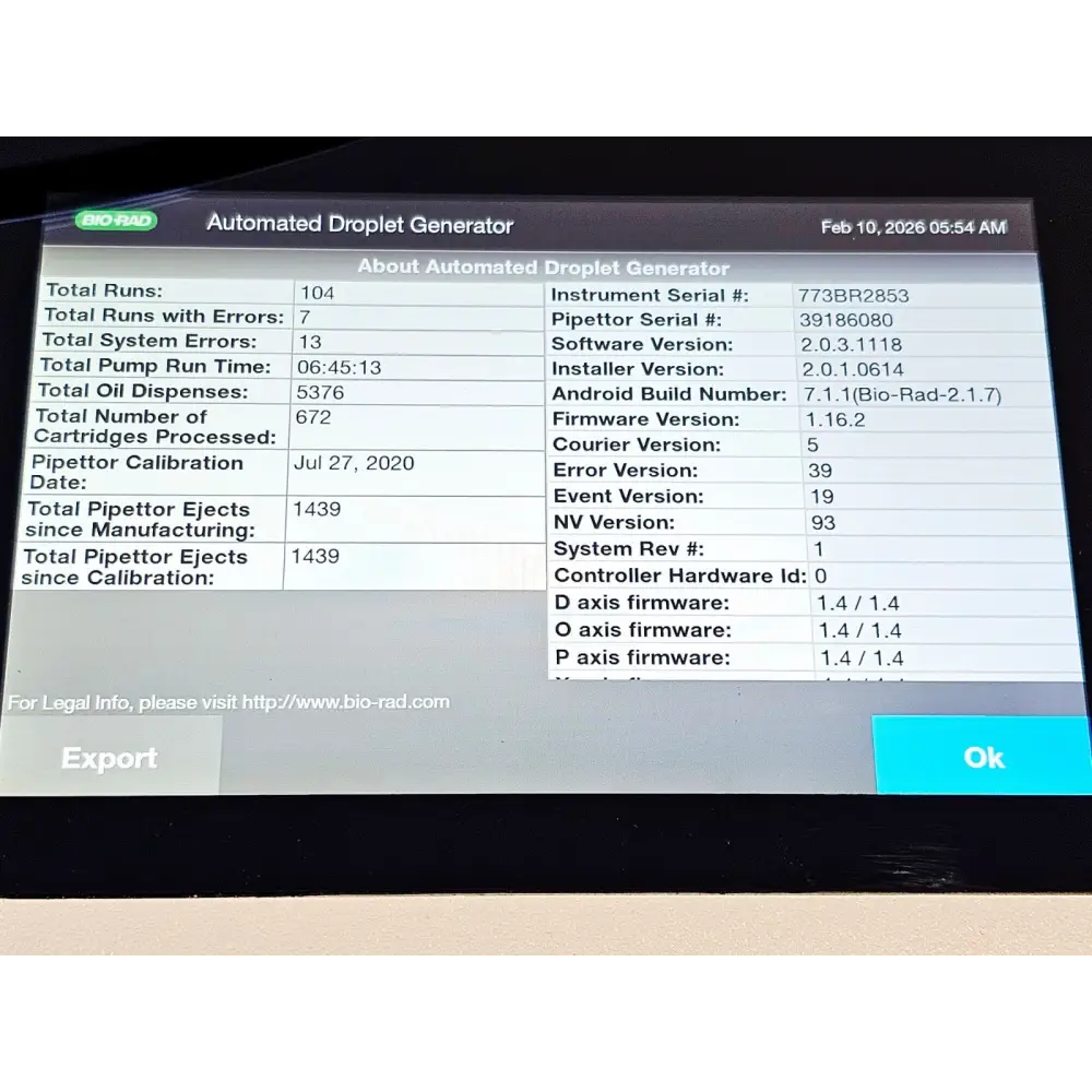 BIO-RAD Automated Droplet Generator Run Count = 104 MFG 2021