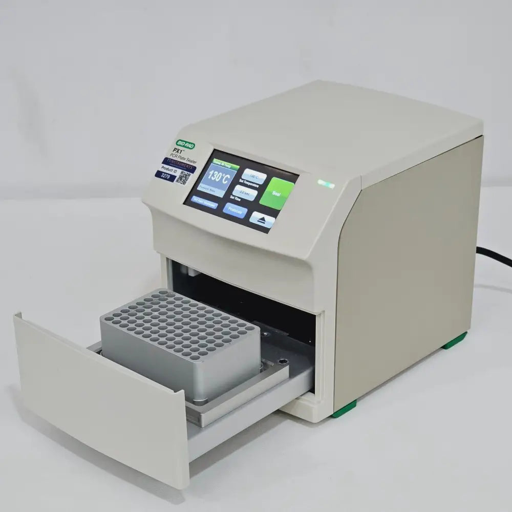 Bio-Rad PX1 PCR Plate Sealer with drawer open revealing sealing platen and plate bay