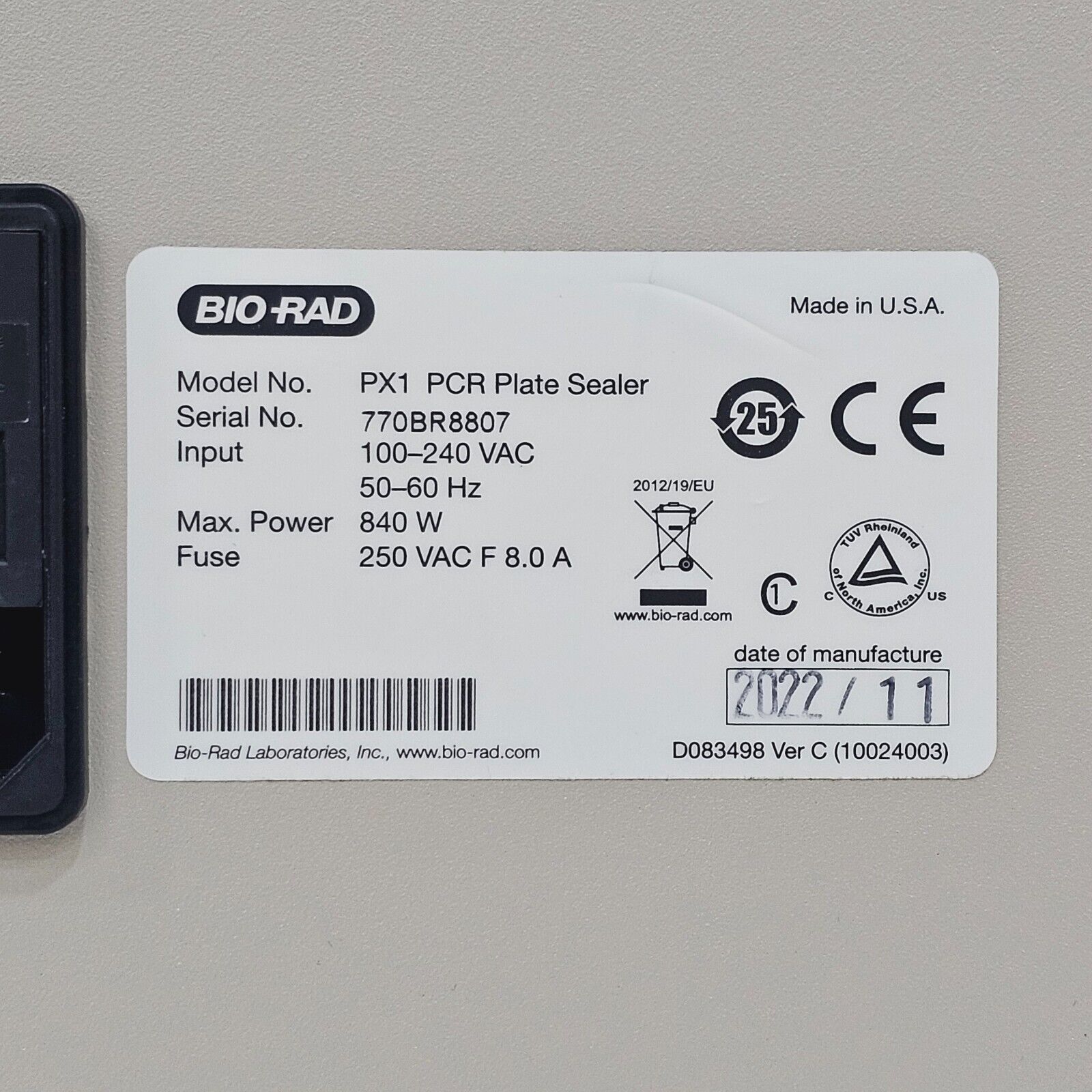 BIO-RAD PX1 PCR Plate Sealer MFD 11/2022