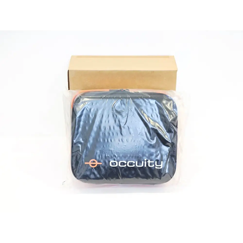 Occuity PM1 pachymeter navy blue branded hard carry case in sealed plastic bag with original retail box behind