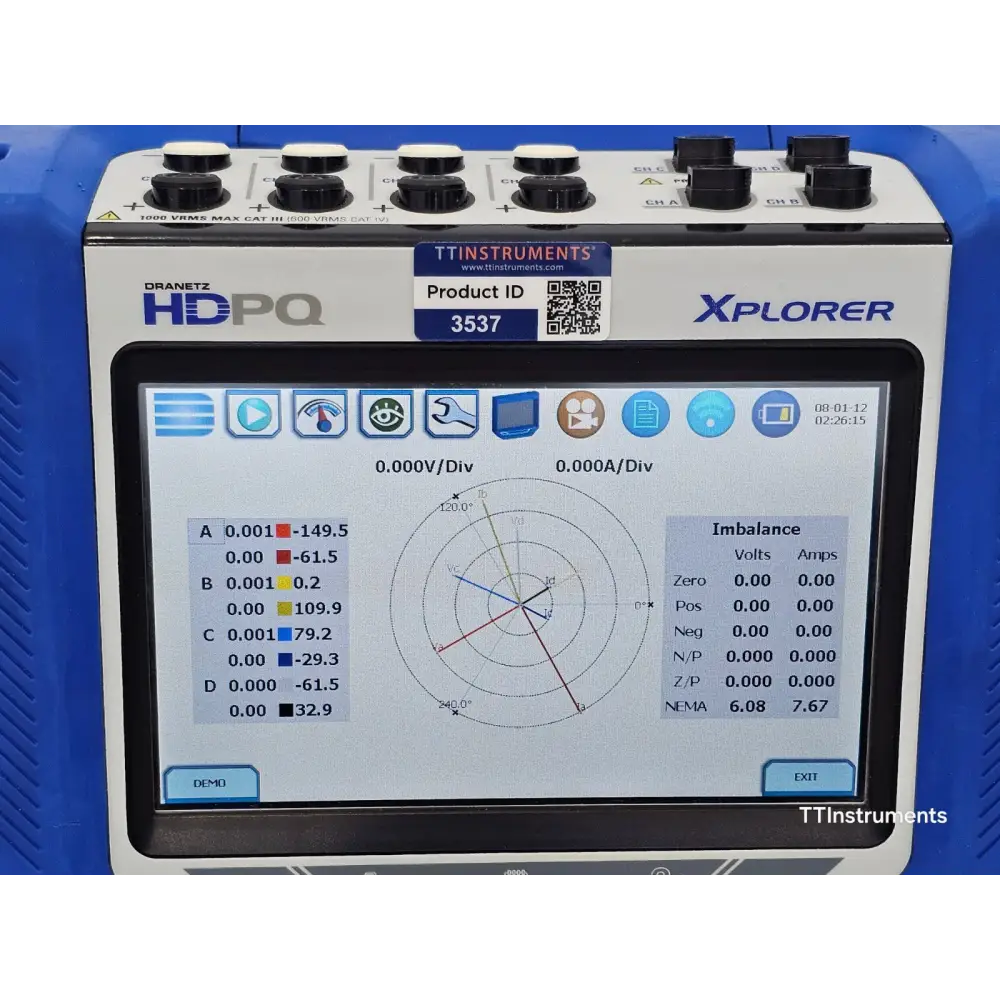 Dranetz HDPQ Xplorer and DRANFLEX 6000XLB probes connected to three-phase distribution panel