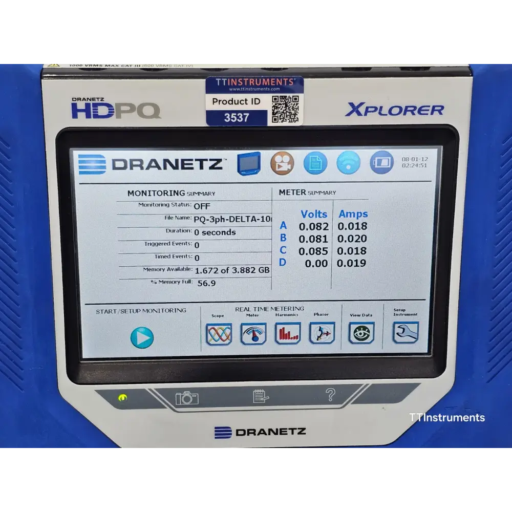 Dranetz HDPQ Xplorer strip chart recorder mode displaying voltage trend over time