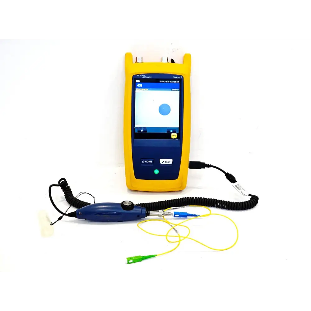 Close-up of Fluke OptiFiber Pro QUAD module wavelength labelling showing 850 1300 1310 1550 nm