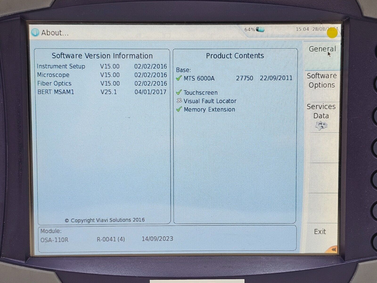 Calibrated Viavi JDSU 6000A + OSA-110R 1250-1650 nm 2304/91.04 OSA In-Band OSNR