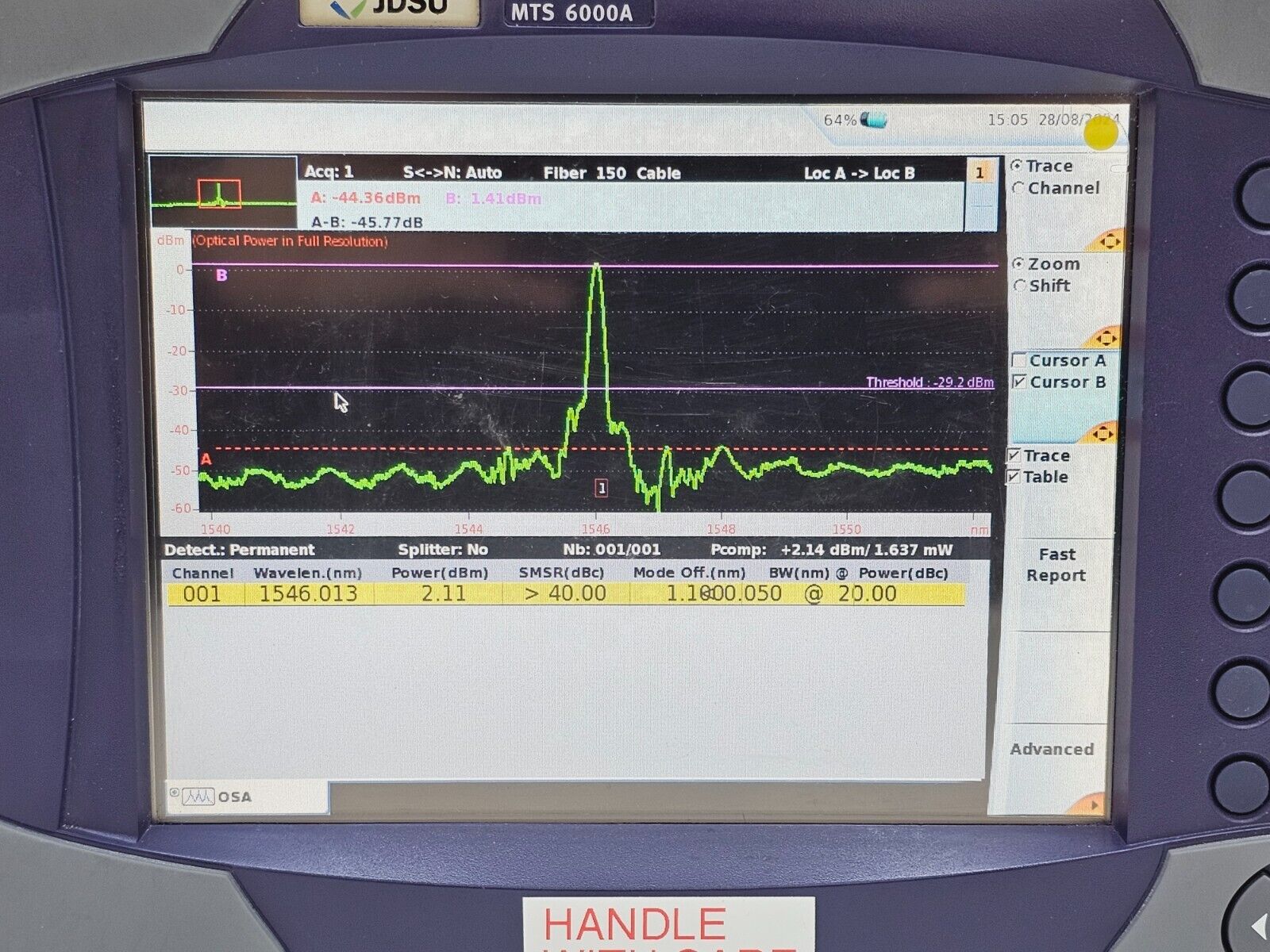 Calibrated Viavi JDSU 6000A + OSA-110R 1250-1650 nm 2304/91.04 OSA In-Band OSNR