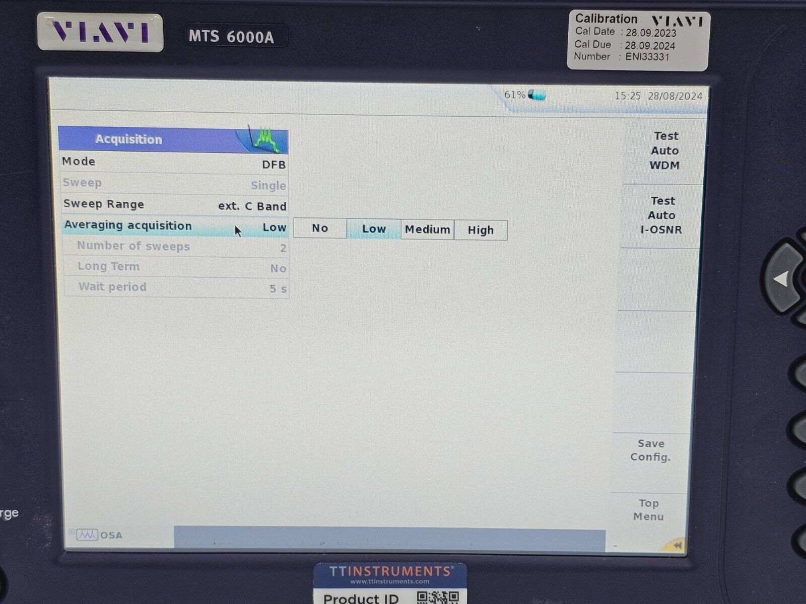 Calibrated Viavi JDSU 6000A V2 OSA-110R 1250-1650 nm 2304/91.04 OSA In-Band OSNR
