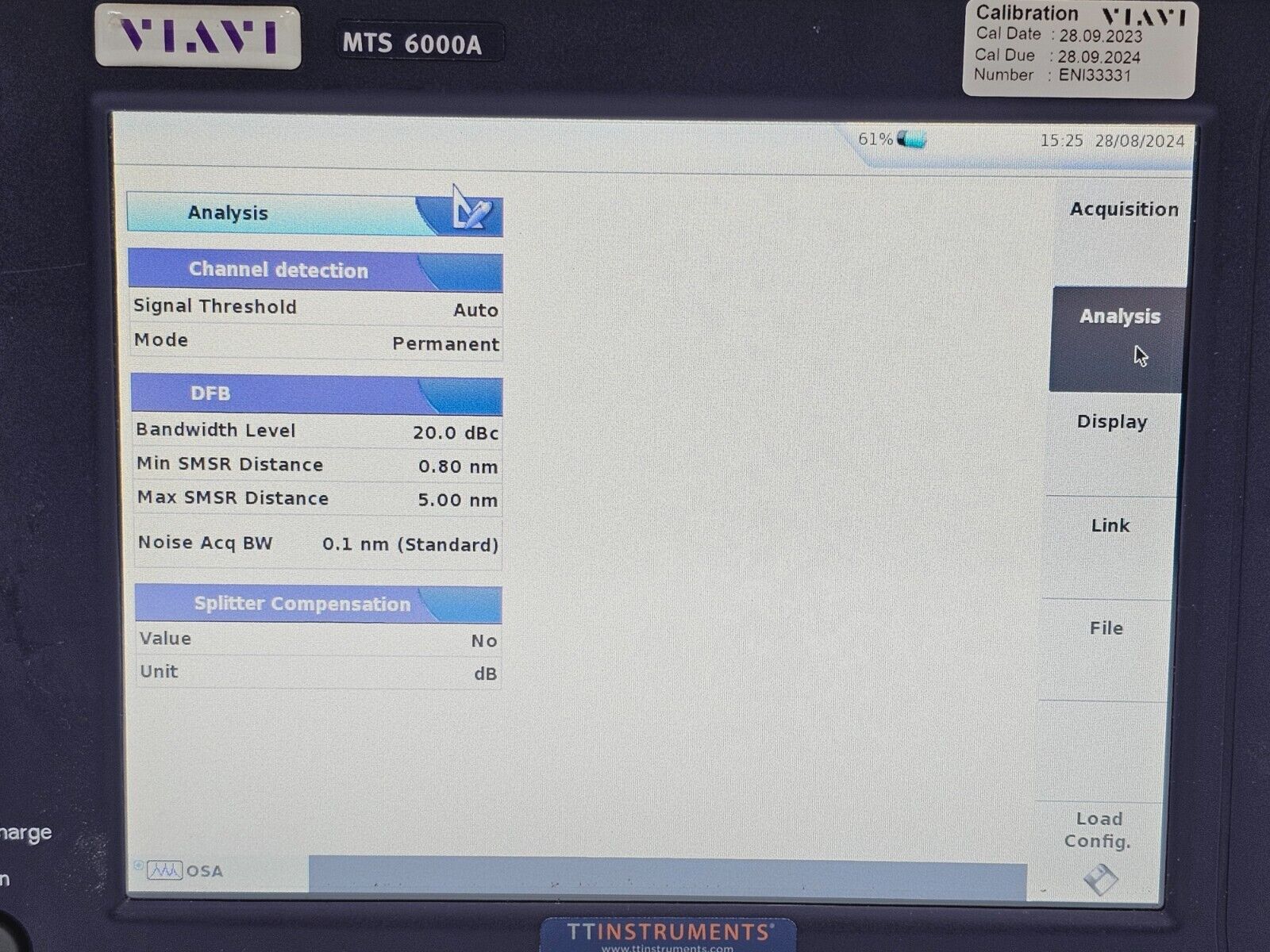Calibrated Viavi JDSU 6000A V2 OSA-110R 1250-1650 nm 2304/91.04 OSA In-Band OSNR