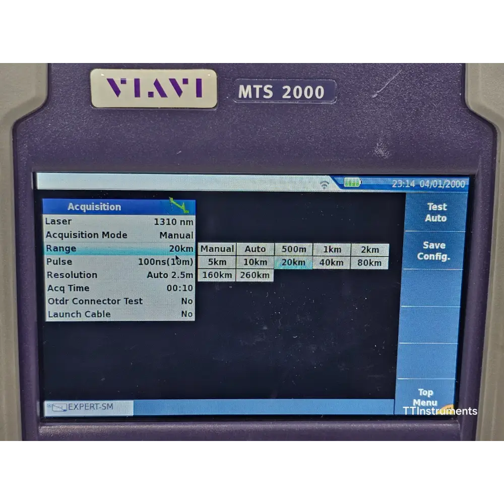 JDSU MTS 2000 touchscreen home screen showing test application icons
