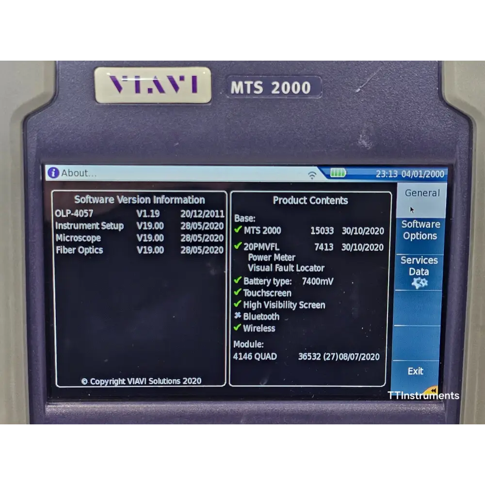 Viavi JDSU MTS 2000 side profile showing module connection and port layout
