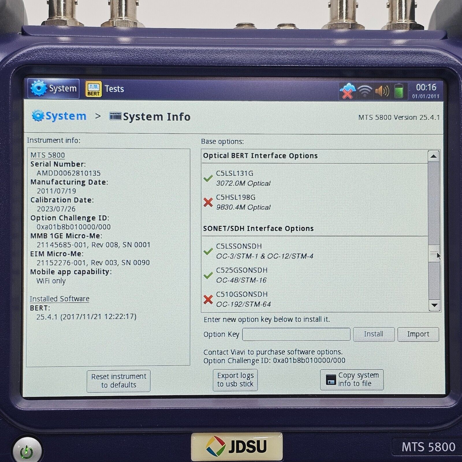 Calibrated Viavi JDSU MTS 5800 w/ 5801P Network Tester LOADED with MANY Options