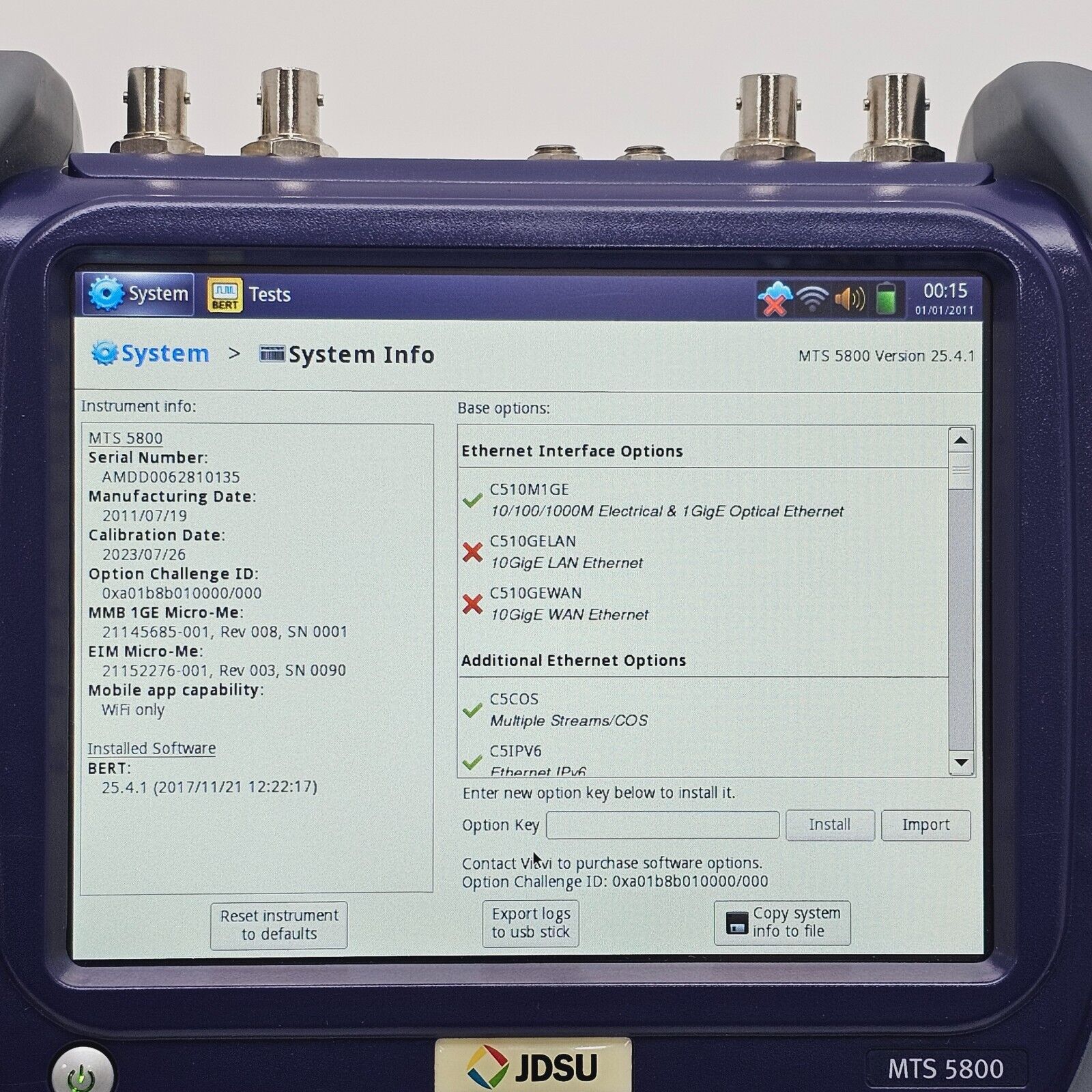 Calibrated Viavi JDSU MTS 5800 w/ 5801P Network Tester LOADED with MANY Options