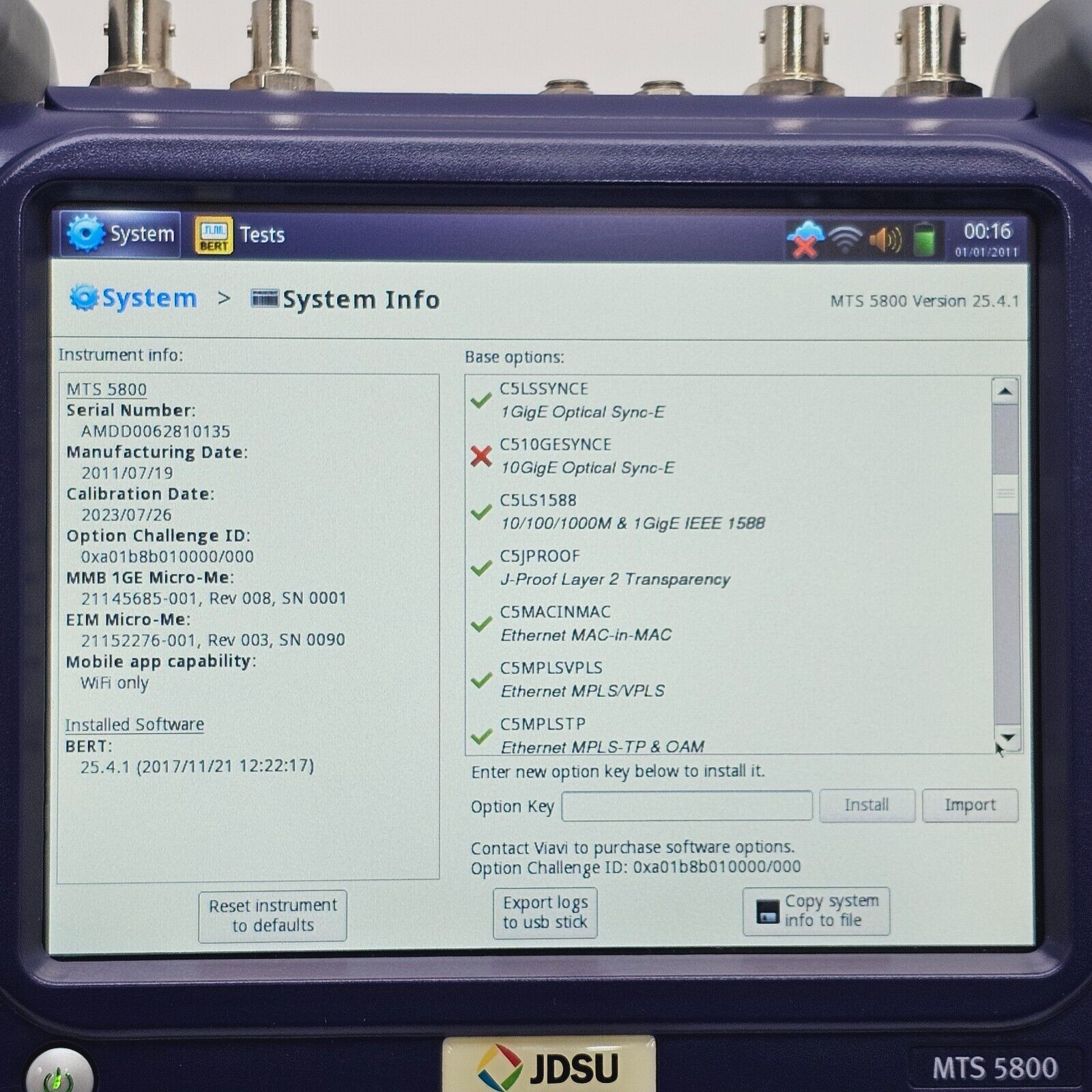 Calibrated Viavi JDSU MTS 5800 w/ 5801P Network Tester LOADED with MANY Options