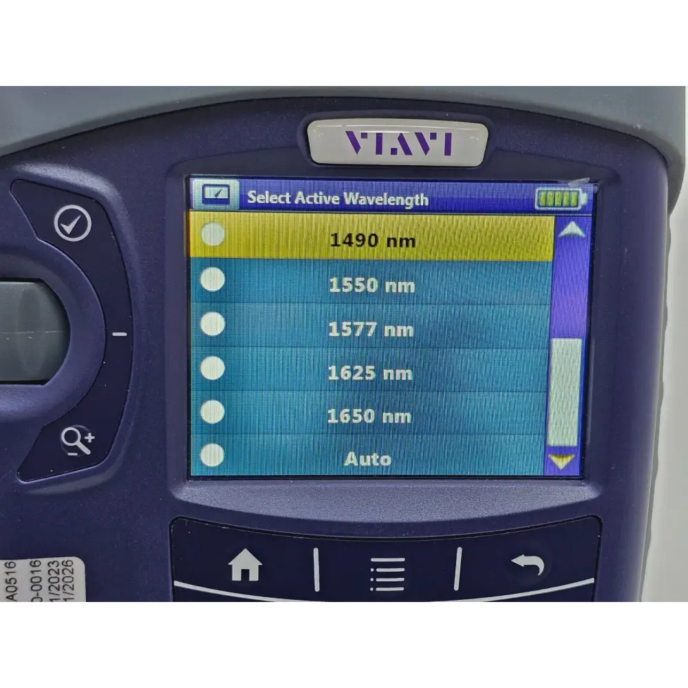 Viavi OLP-82P SmartClass close-up of calibration label showing expiry November 2026