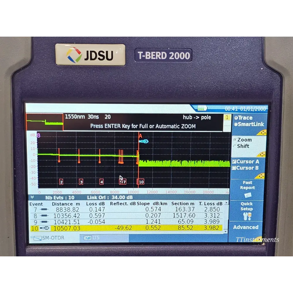 T-BERD 2000 with 4146 QUAD OTDR, angled view showing keypad and display