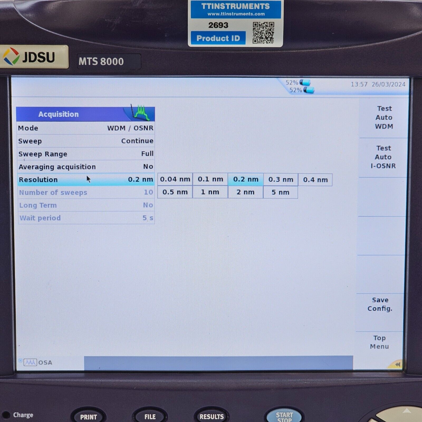 Calibrated Viavi JDSU T-Berd 8000E w/ OSA-500RS 2281/91.57 Optical DWDM Analyzer