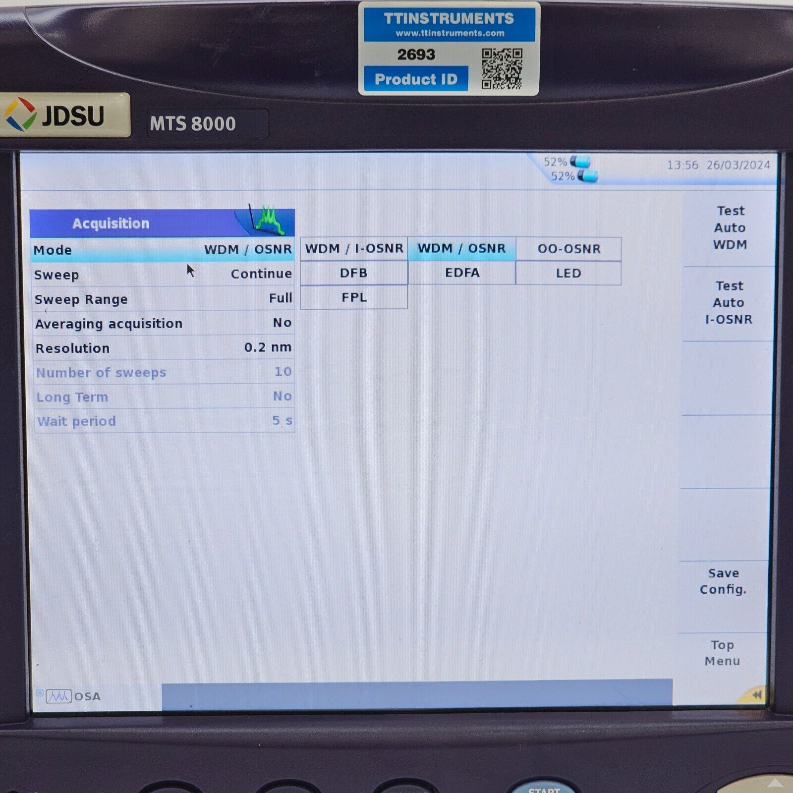 Calibrated Viavi JDSU T-Berd 8000E w/ OSA-500RS 2281/91.57 Optical DWDM Analyzer