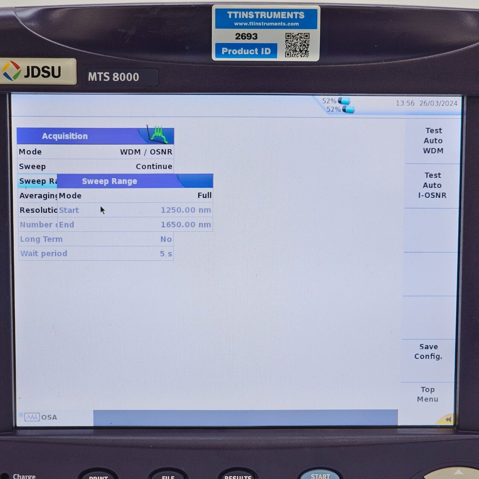 Calibrated Viavi JDSU T-Berd 8000E w/ OSA-500RS 2281/91.57 Optical DWDM Analyzer