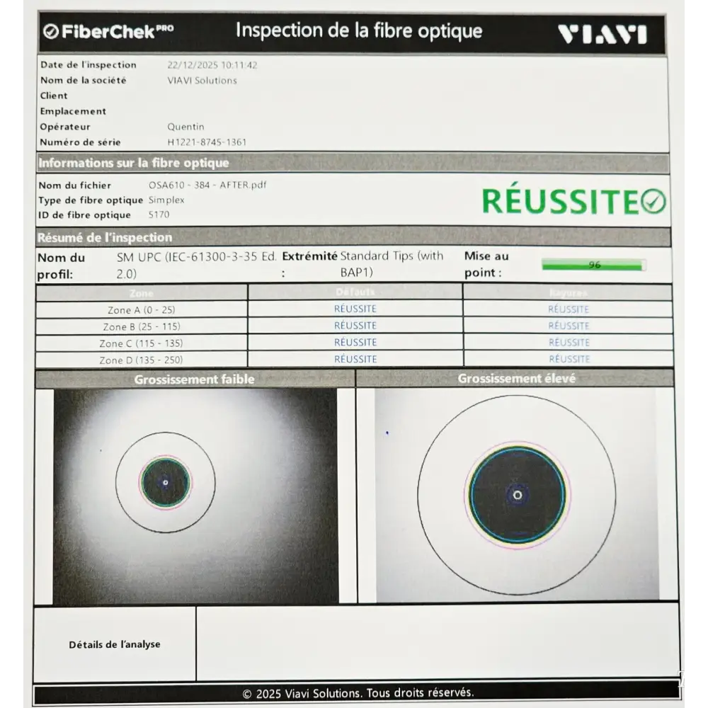Viavi MTS 6000A V2 system showing OSA-610 C-band spectral trace on colour touchscreen