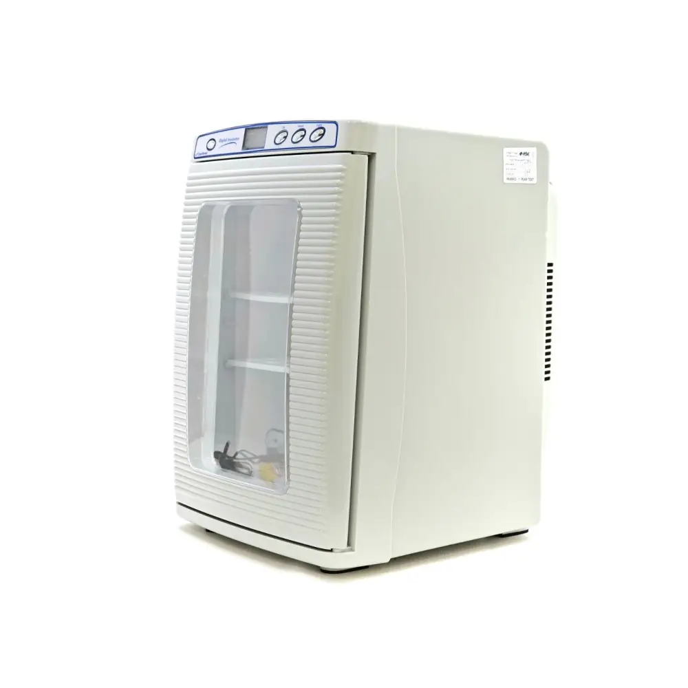 H2200-H MyTemp mini incubator right-side profile showing compact benchtop footprint and carry handle