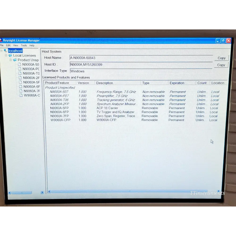 Keysight N9000A CXA analyser display showing spurious emissions measurement trace