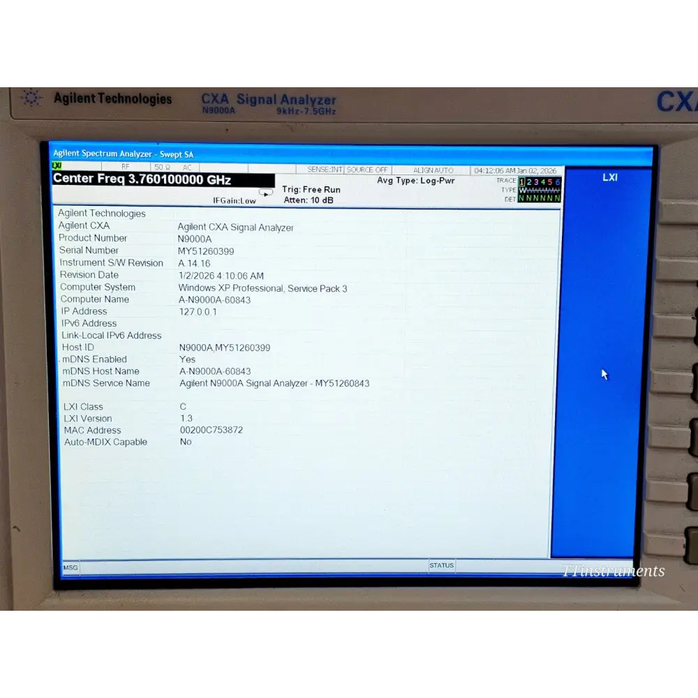 CXA N9000A signal analyser right-side panel with handle and instrument badging