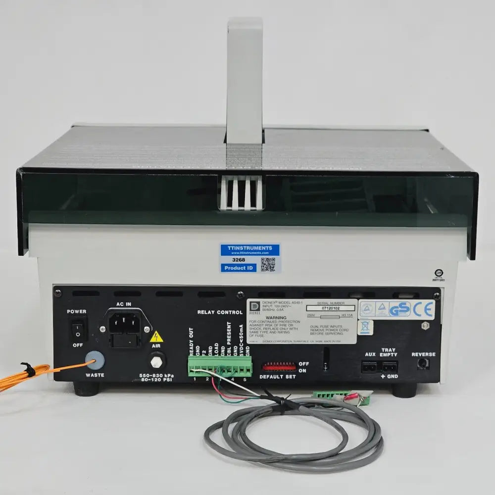 Dionex AS40 Automated Sampler serial number and model label detail