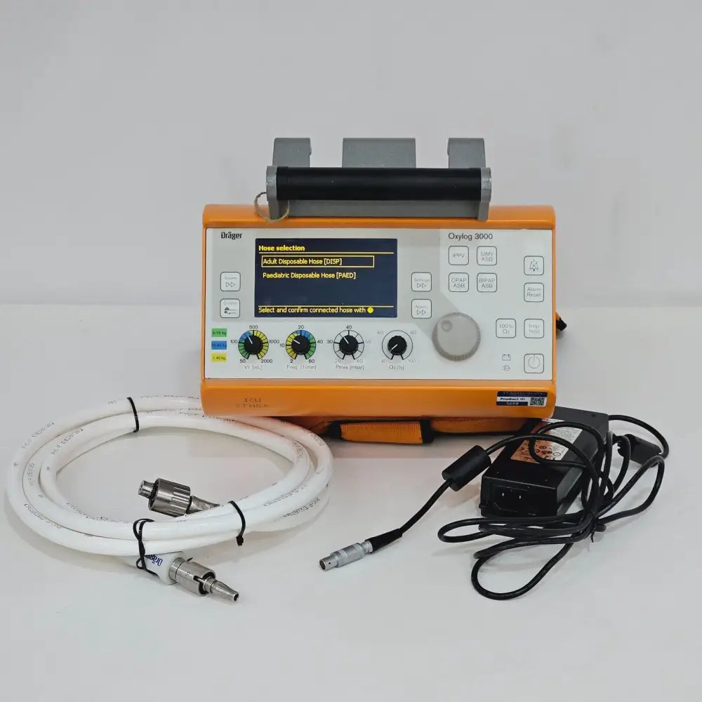 Dräger Oxylog 3000 emergency transport ventilator front view showing display and control panel
