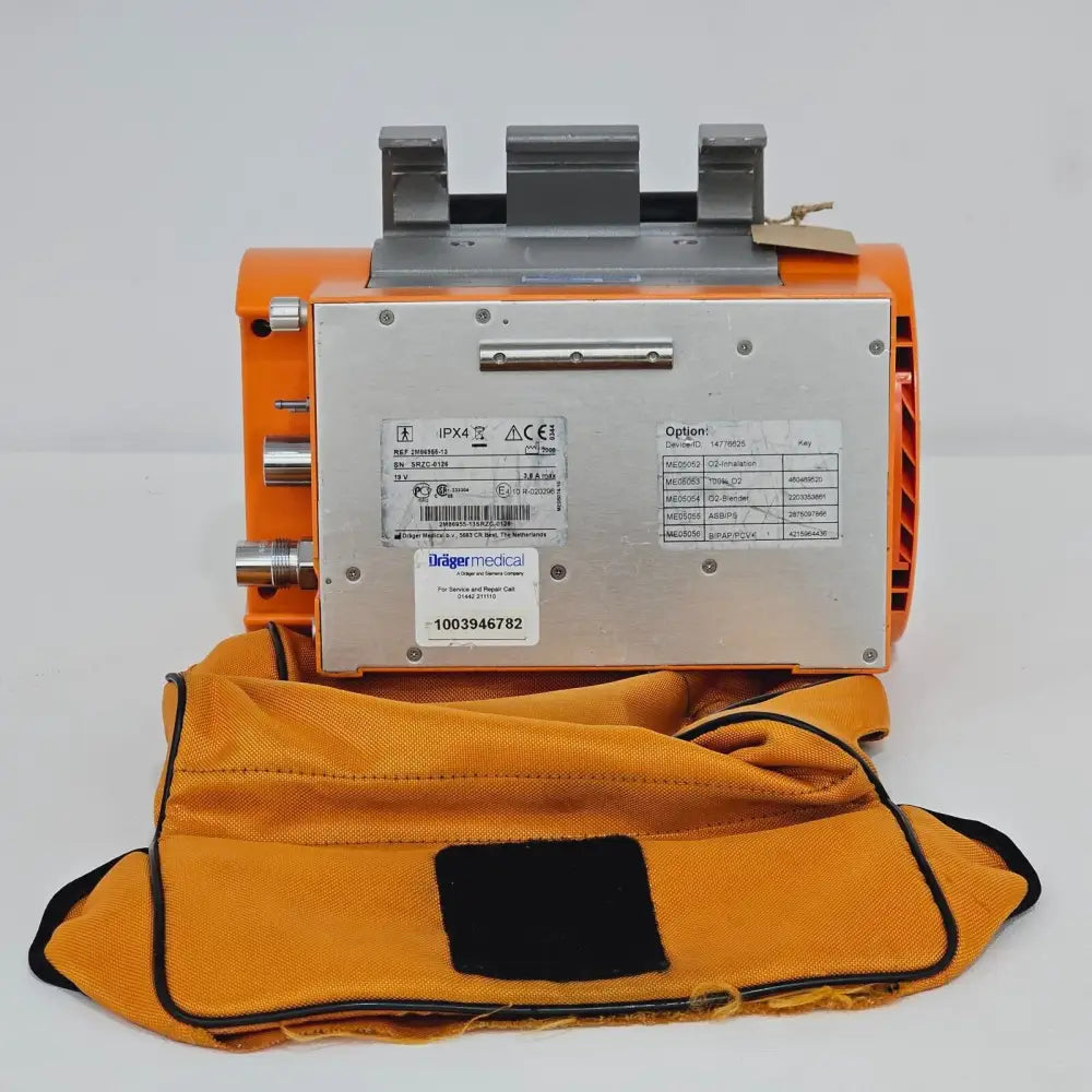 Dräger Oxylog 3000 rear panel showing ventilation hose connection socket and gas port