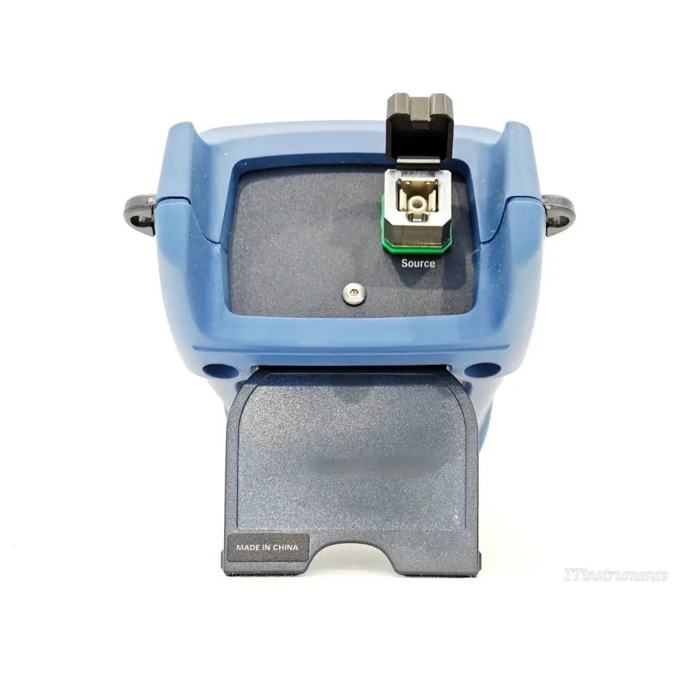 EXFO FLS-600 top view showing APC-SC EUI source port connector with green border indicating APC type