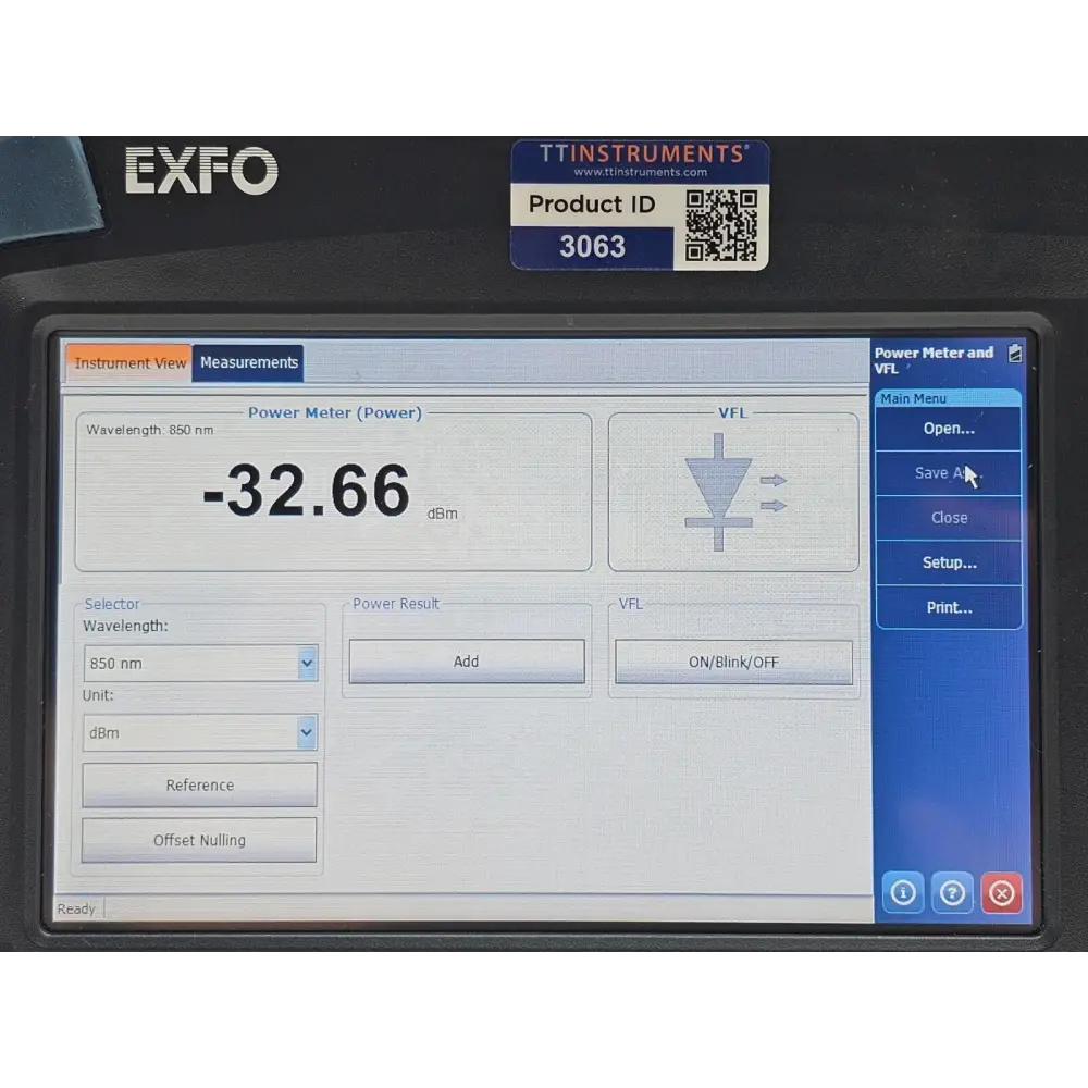 EXFO FTB-1 Visual Fault Locator port and optical connector interface close-up