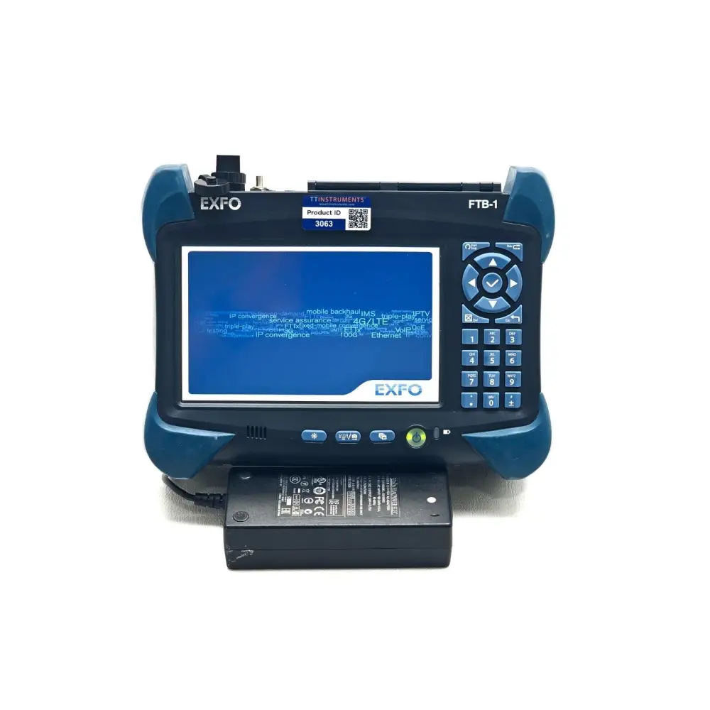 EXFO FTB-1 modular mainframe platform front view showing 7-inch colour touchscreen display