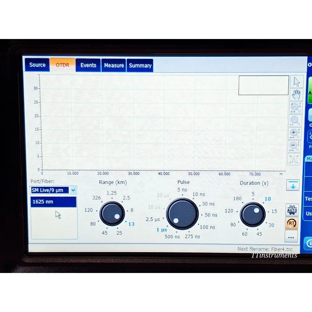 EXFO FTB-1 mainframe top view showing keypad, function buttons and screen brightness controls