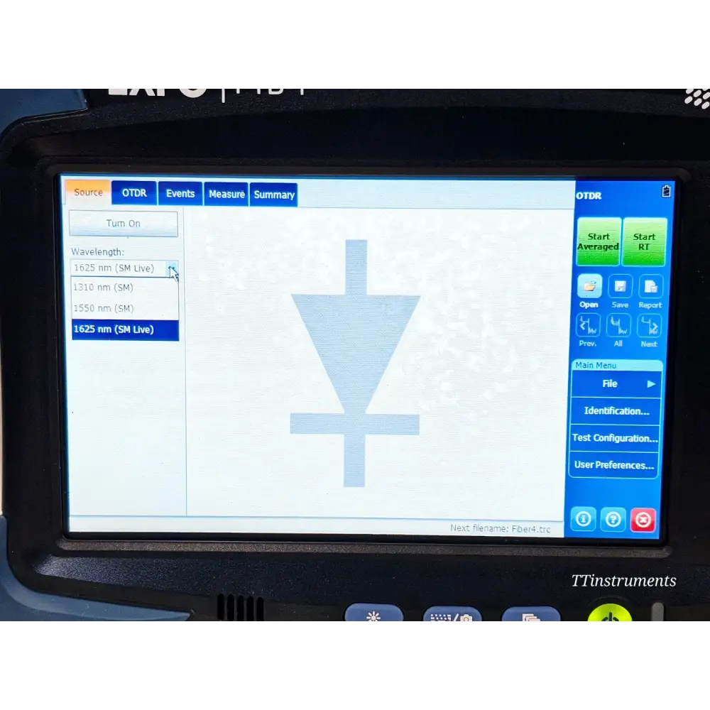 EXFO FTB-1 FTB-730 OTDR showing iOLM intelligent Optical Link Mapper screen with event table