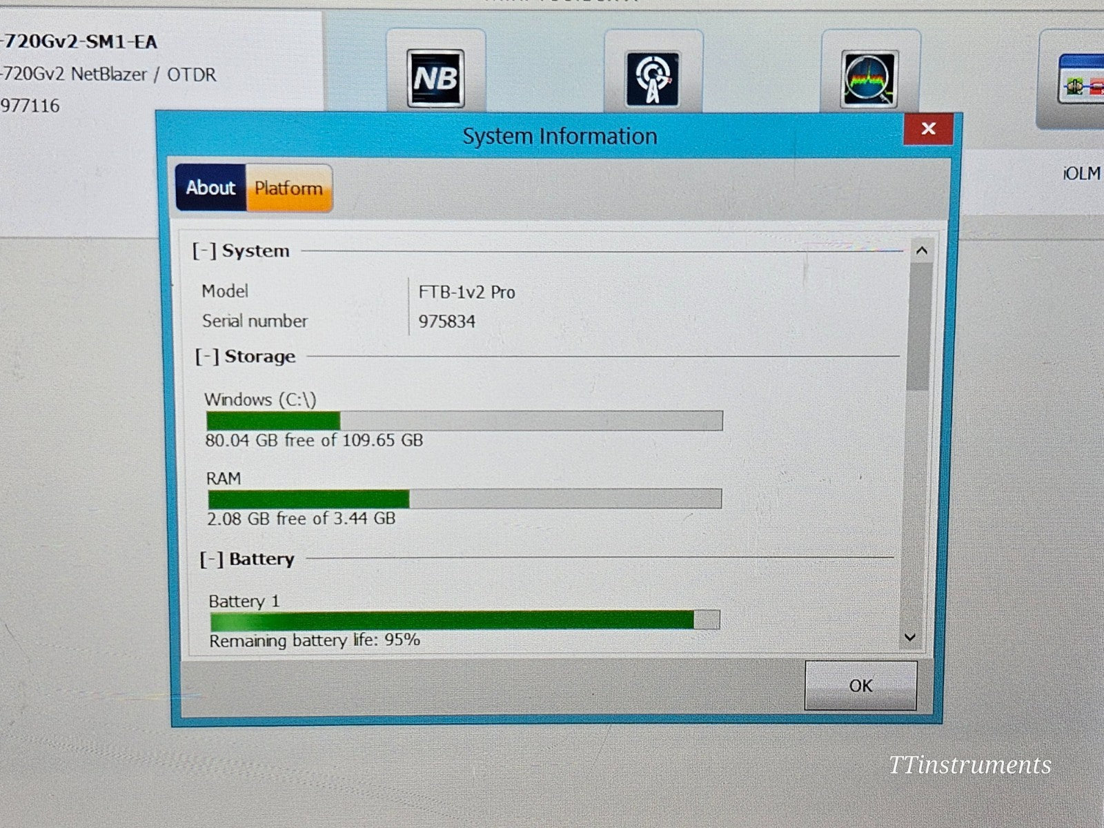 EXFO FTB-1 Pro FTB-720Gv2-SM1 1310/1550 nm OTDR iOLM APC-SC FTB-720 SM1