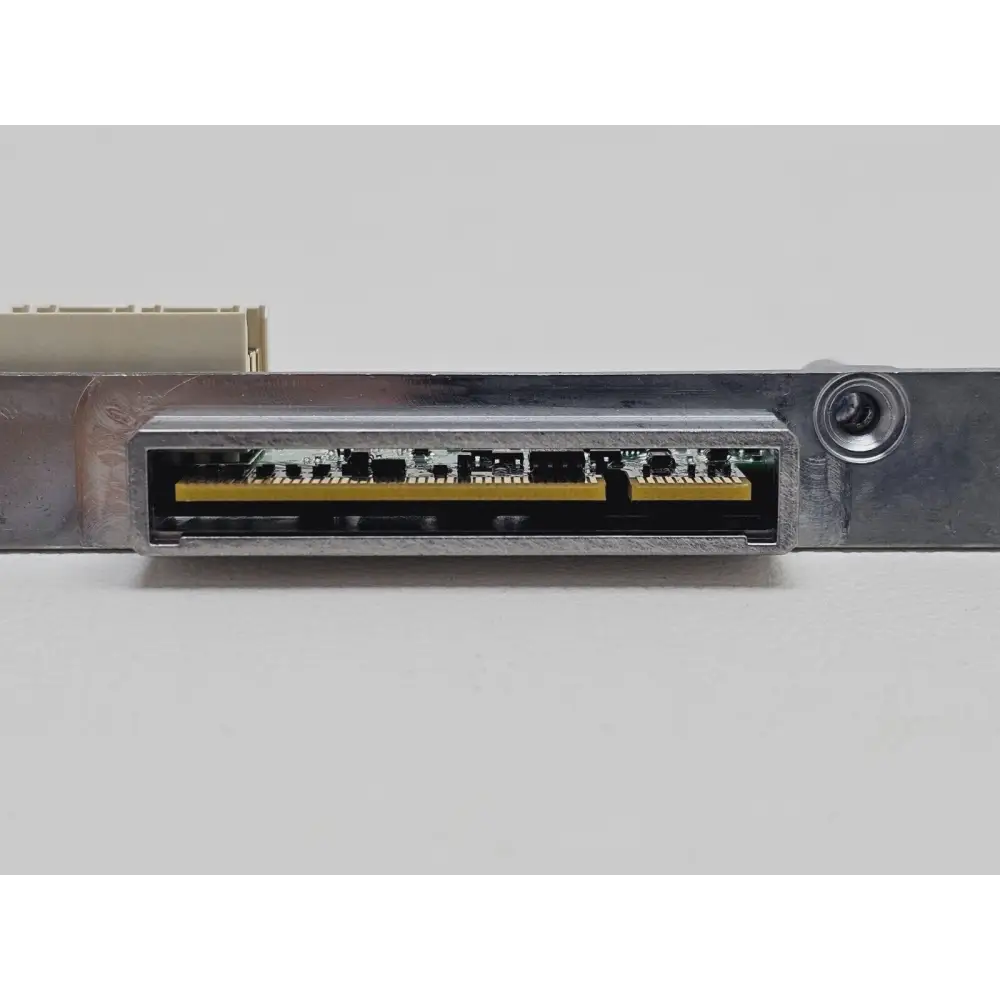 Close-up of EXFO FTB-1 Pro module connector board edge showing gold-contact module interface slot and retaining screw